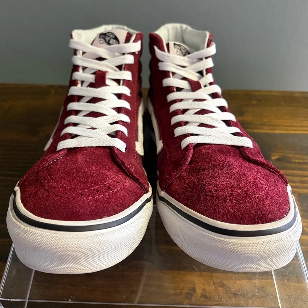 Vans SK8-HI Men's High-Top Sneakers - Burgundy and White Men’s 8.5 Women’s 10